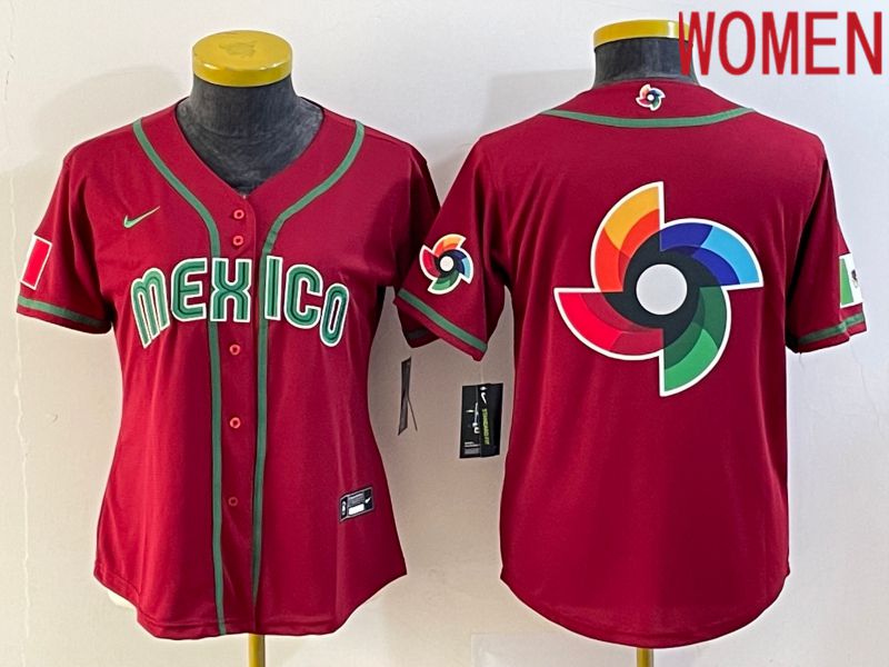 Women 2023 World Cub Mexico Blank Red Nike MLB Jersey6